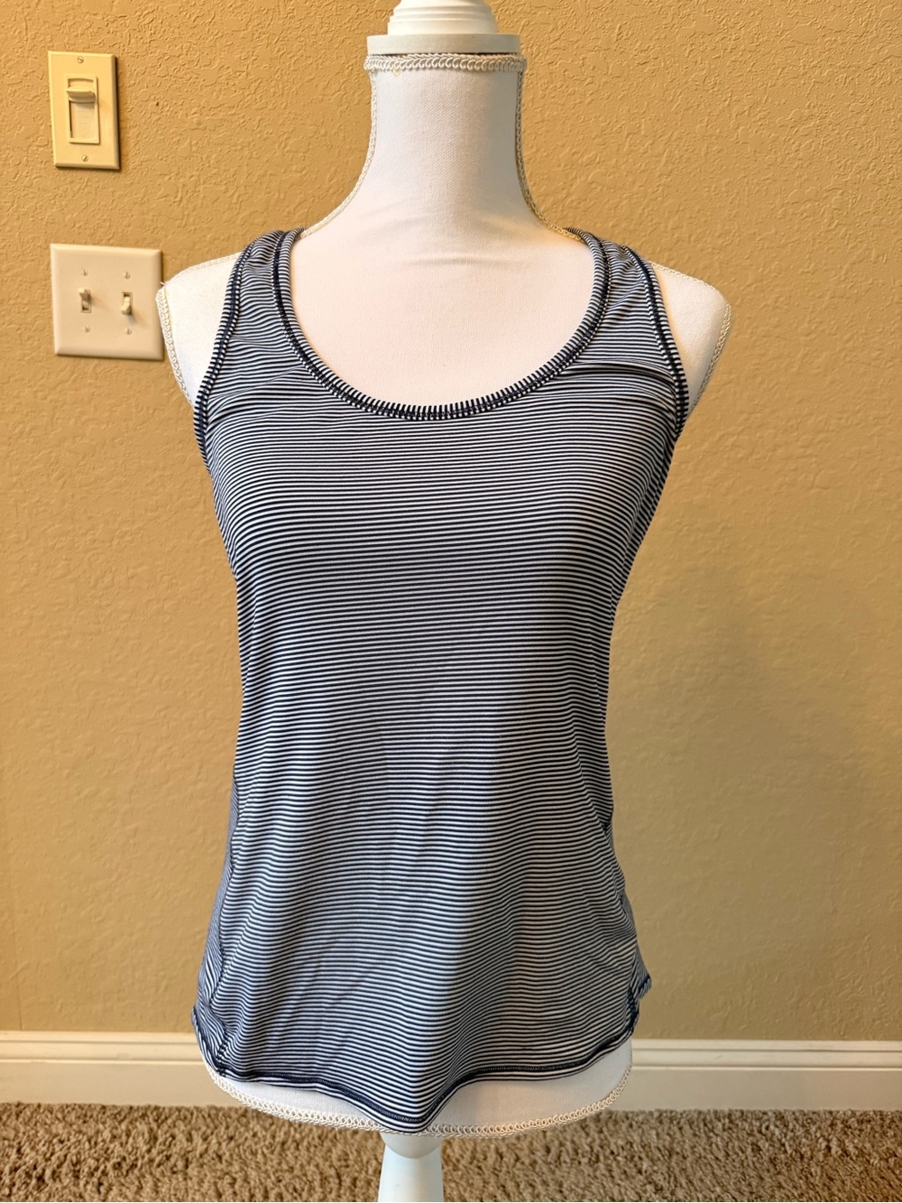 Athleta Striped Navy and White Racerback Tank Top